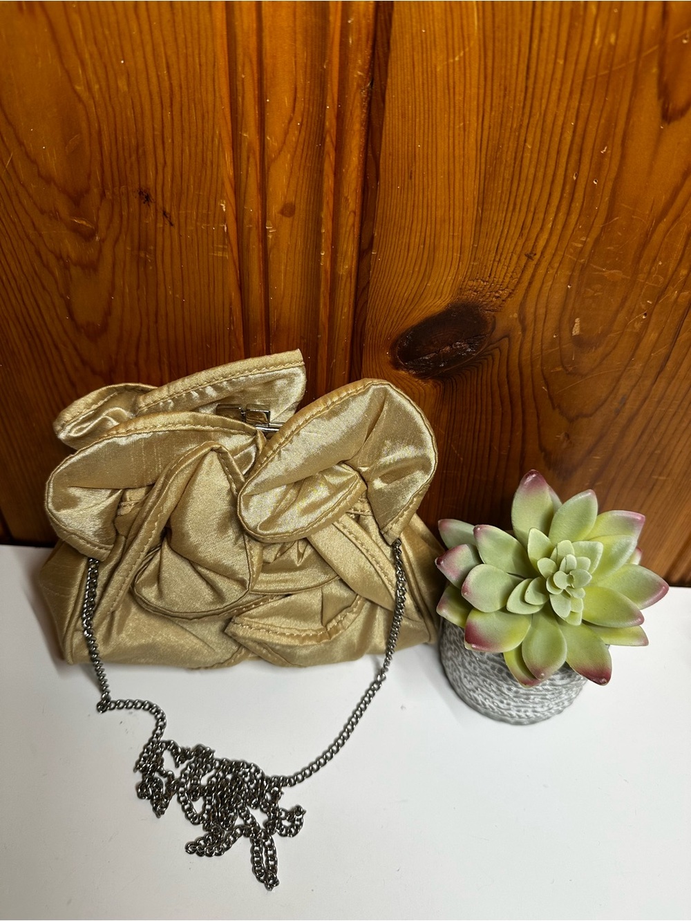 BCBGirls Gold Satin Knot-Detail Crossbody Bag